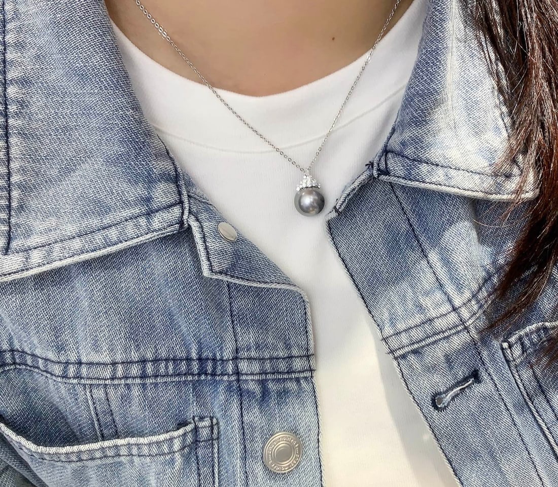 18K White Gold Natural Gray Pearl Set - 7