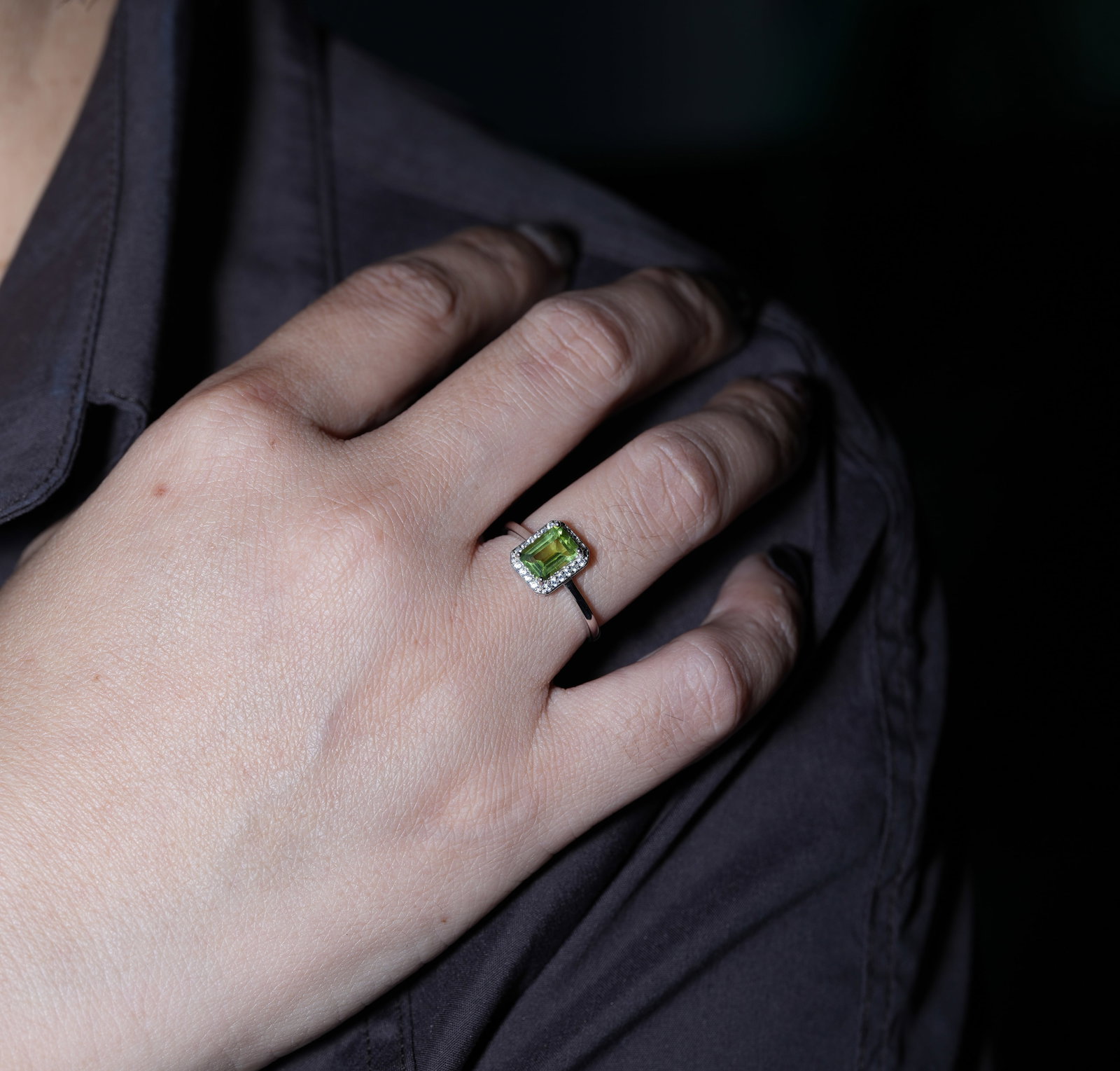 S925 sterling silver ring set with natural peridot - 7