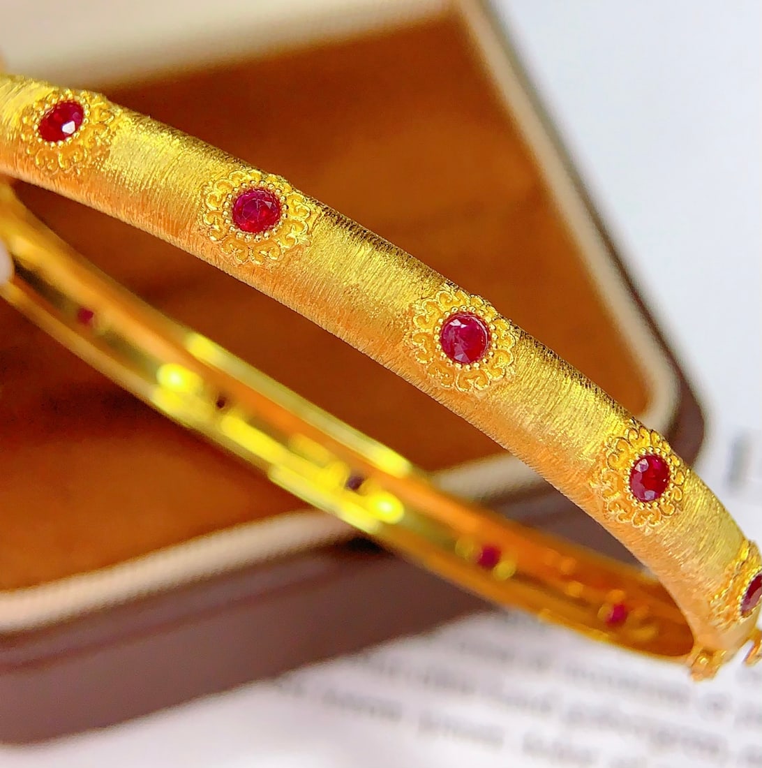 18K Gold Natural Ruby Bracelet - 6