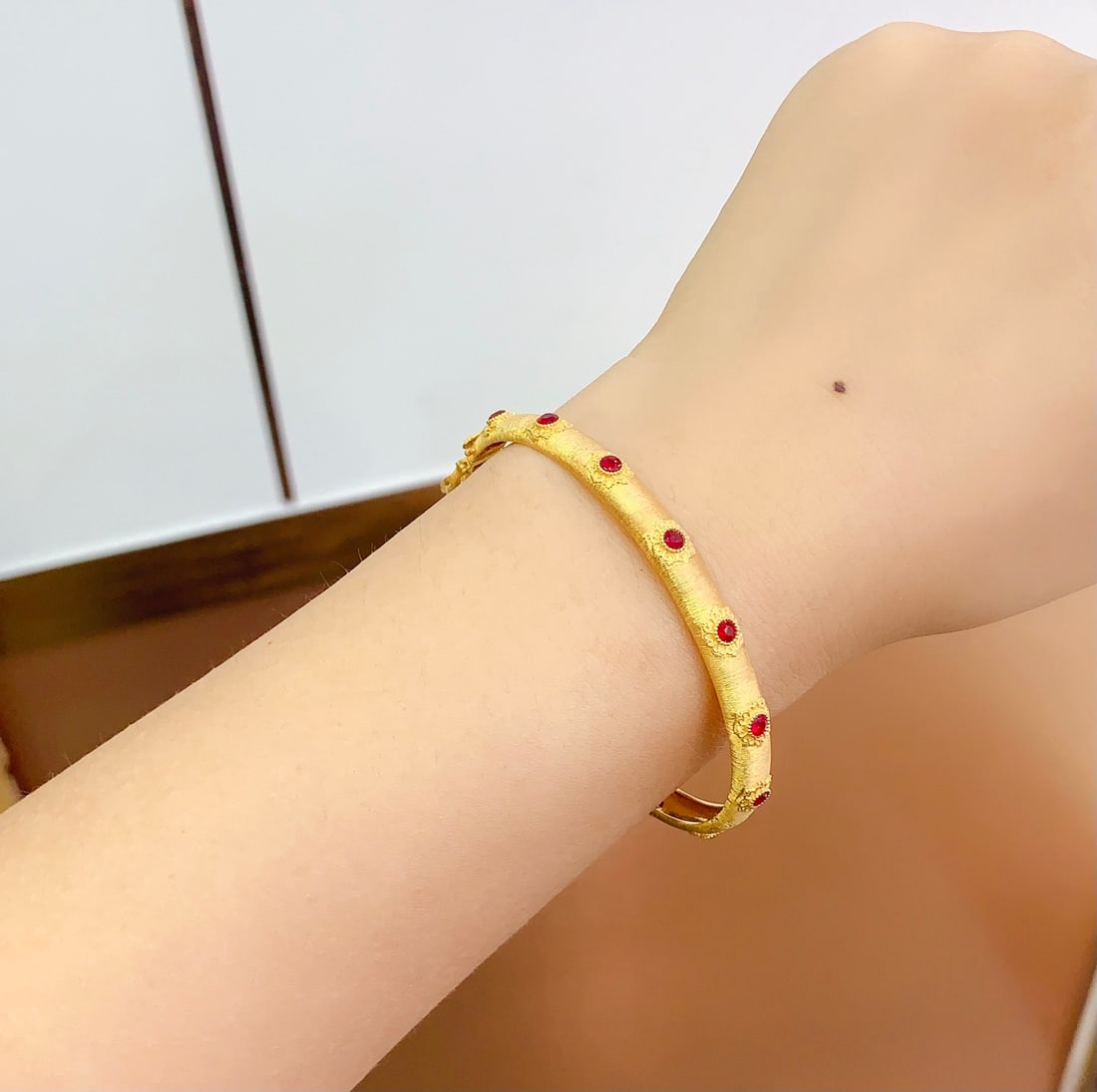 18K Gold Natural Ruby Bracelet - 7