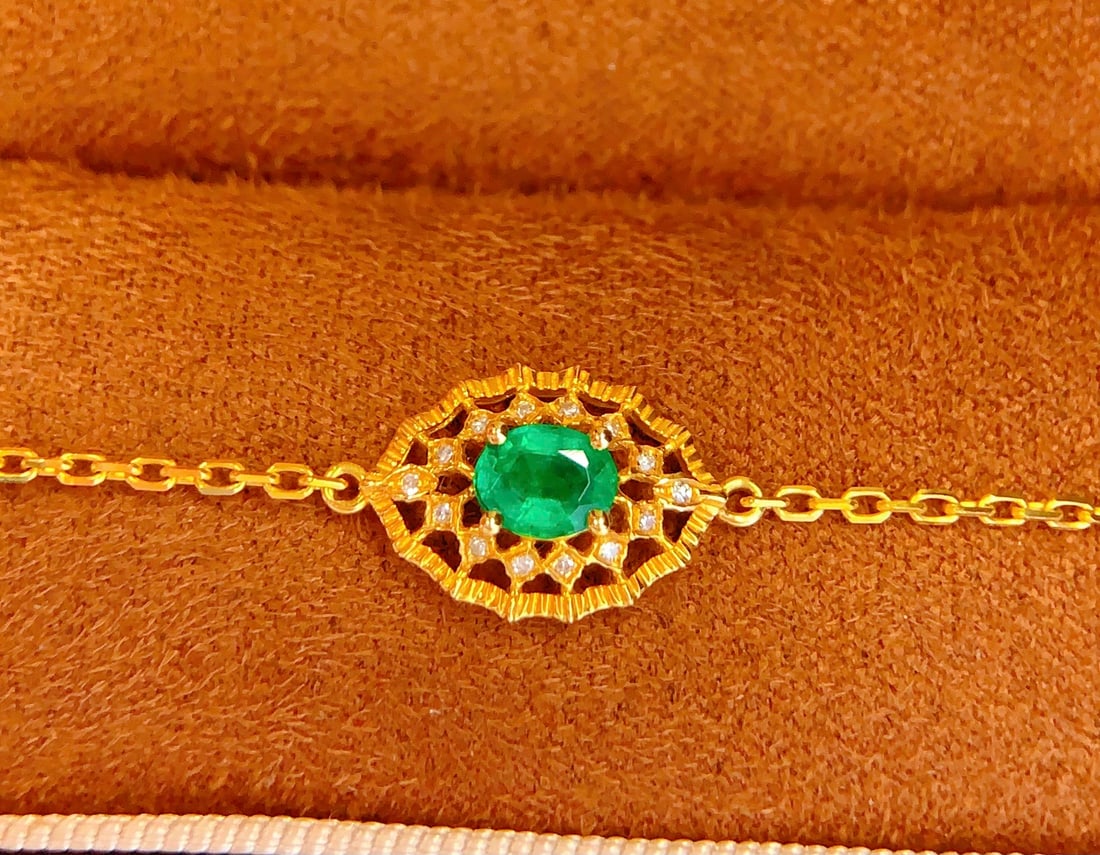 18K Gold Natural Emerald Bracelet - 4