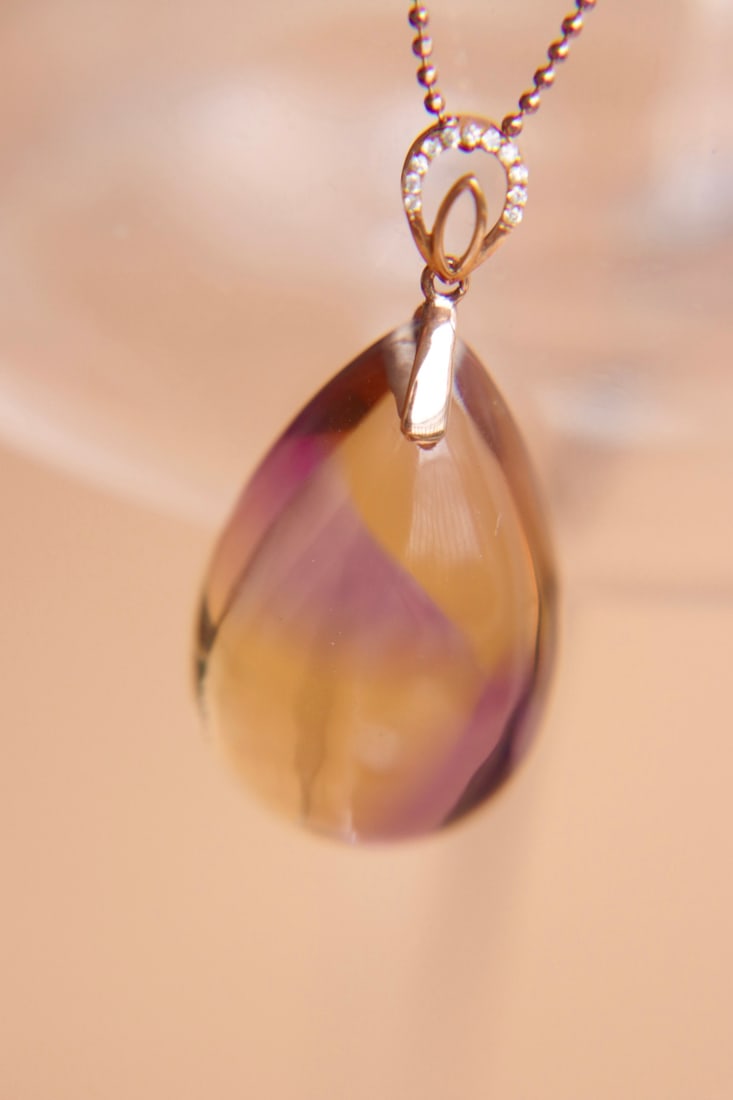 18K Gold Bi-color Ametrine Diamond Pendant - 5