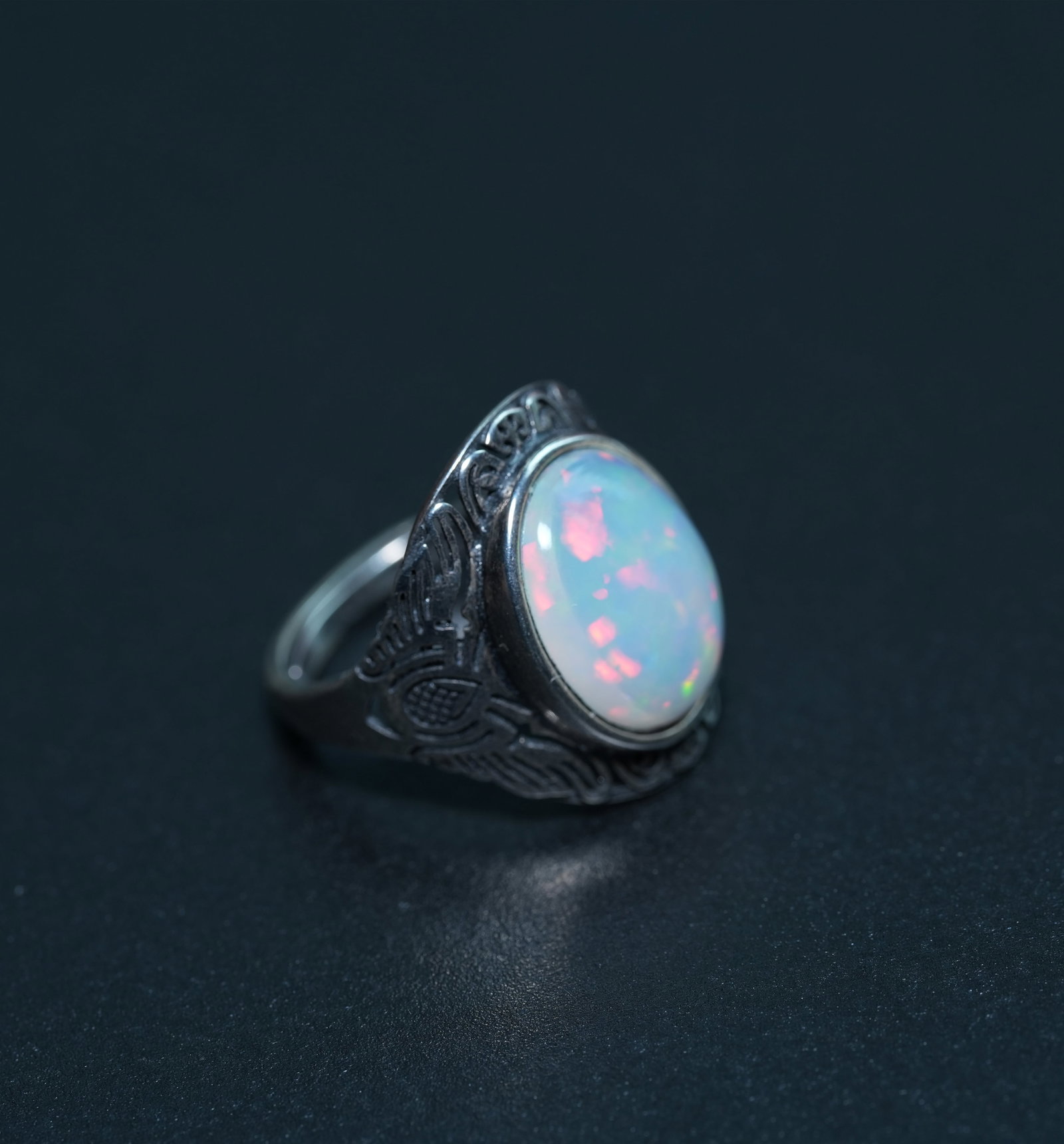 S925 sterling silver ring set with natural opal. Open design, freely adjustable. - 6