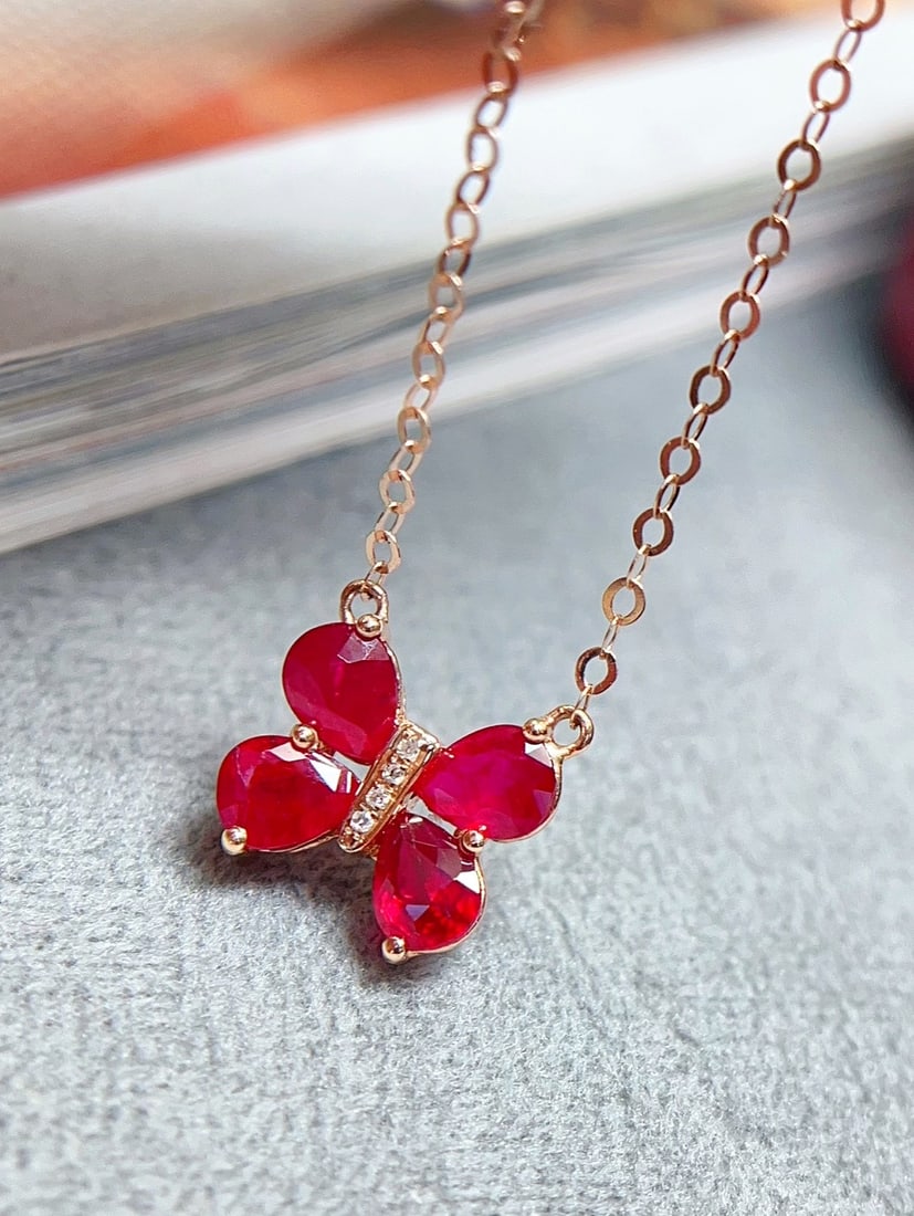 18K Gold Ruby Necklace - 4