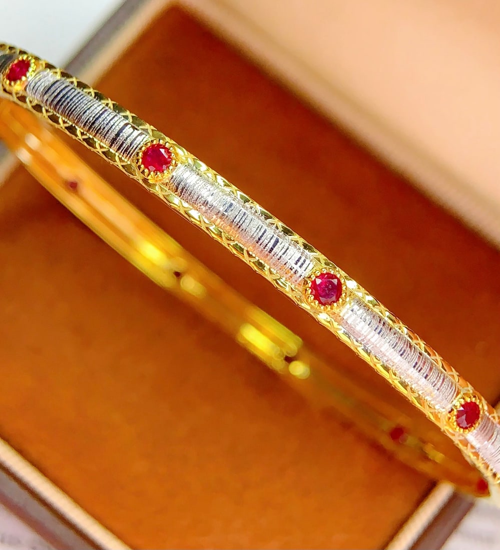 18K Gold Natural Ruby Bracelet - 6