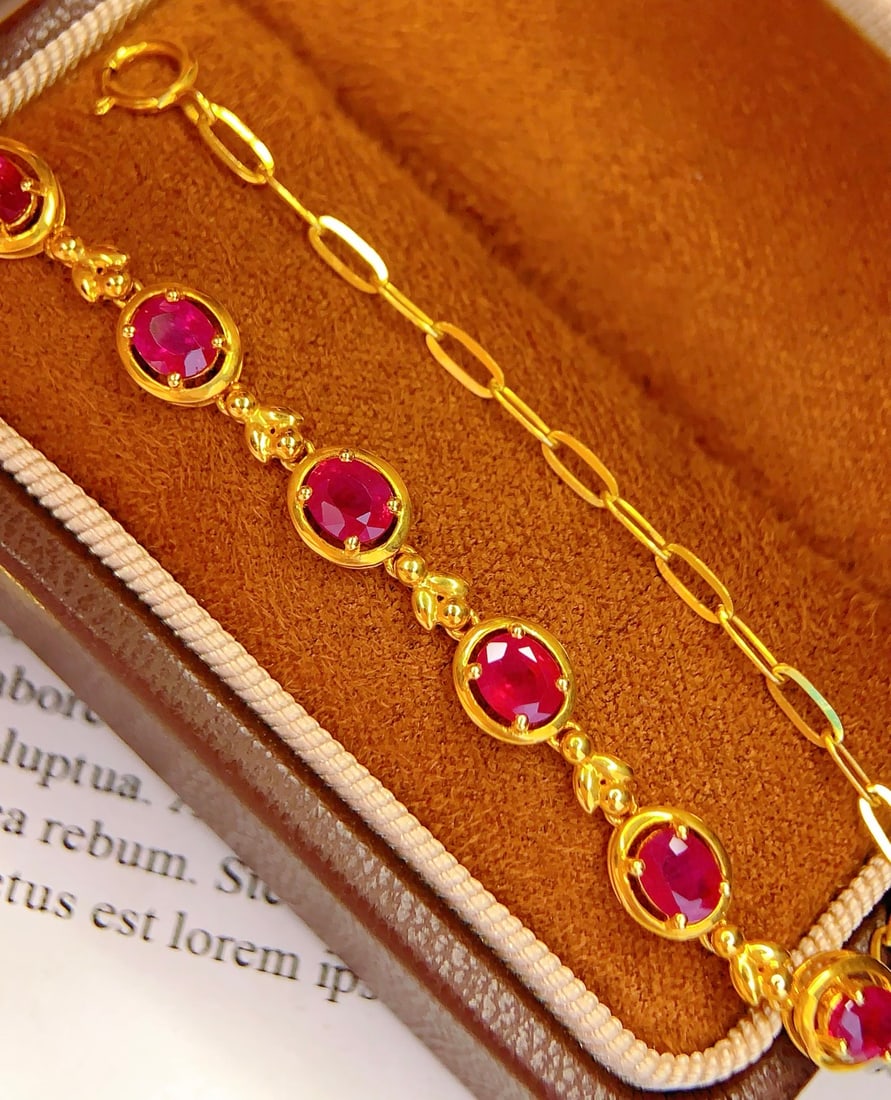 18K Gold Natural Ruby Bracelet - 5