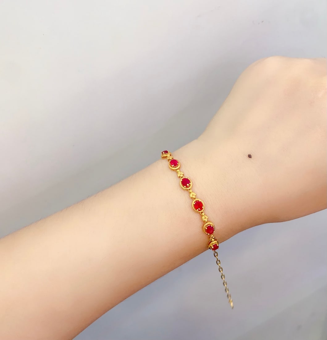18K Gold Natural Ruby Bracelet - 7