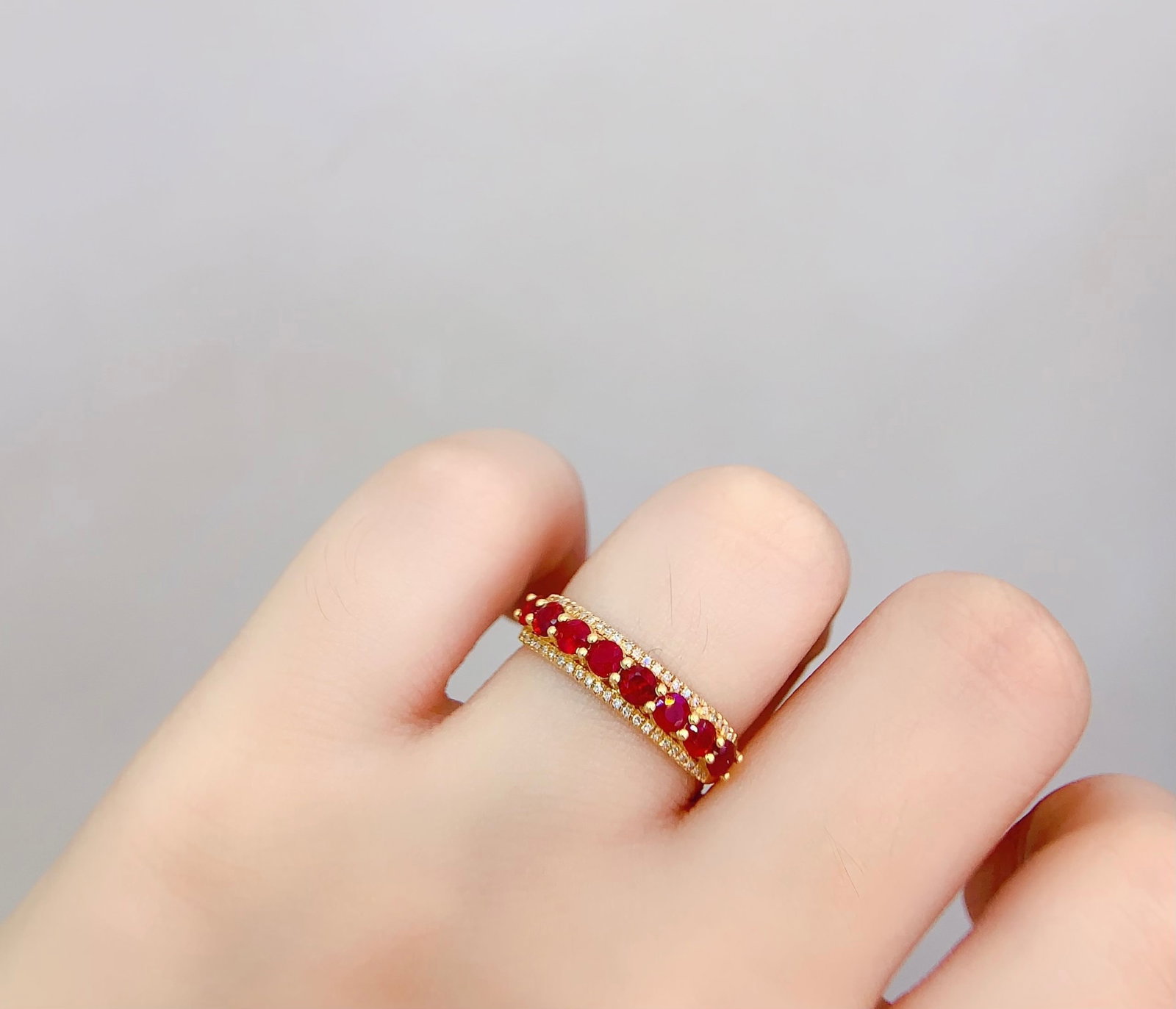 18K Gold Natural Ruby Ring - 7