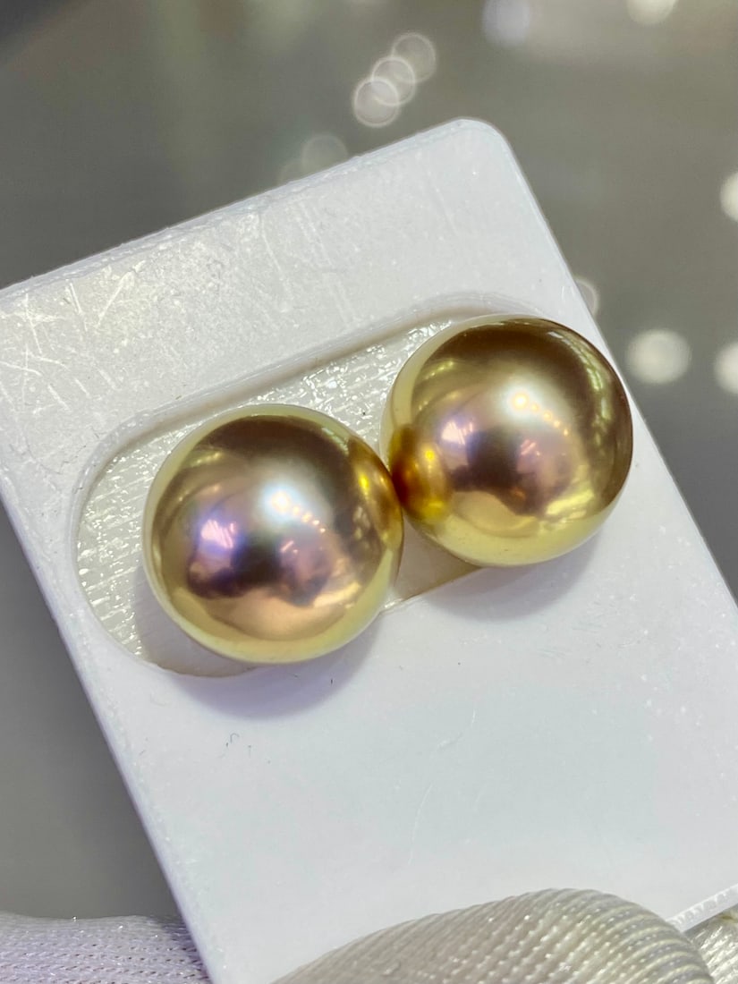Deep gold natural Edison pearl earrings - 6