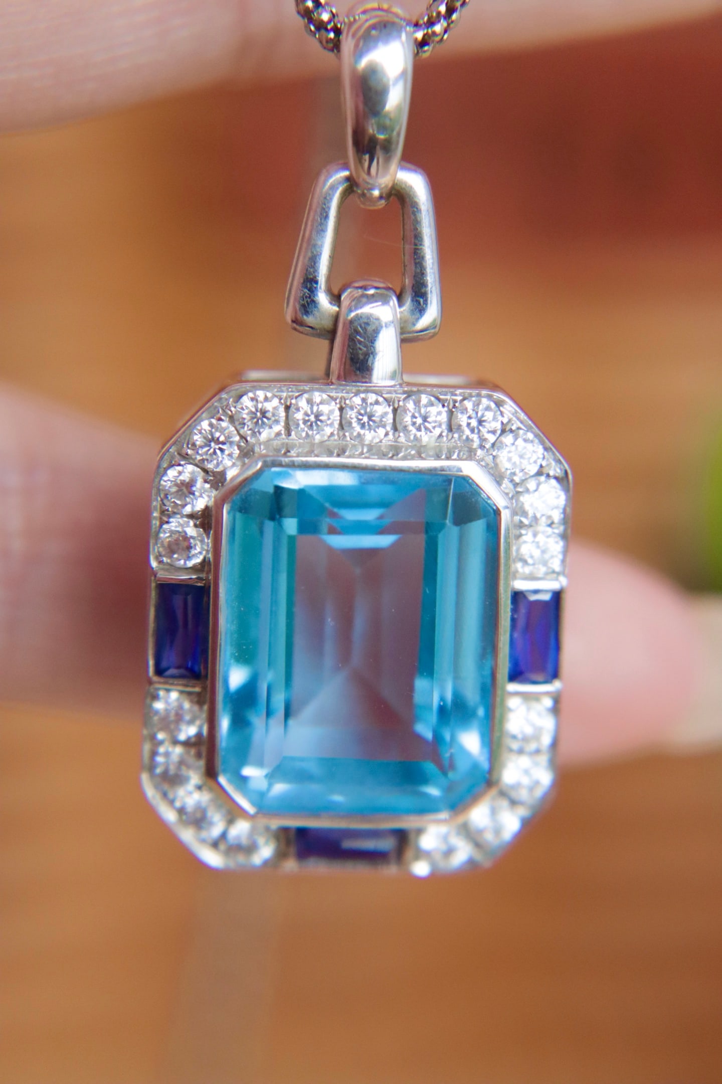 18K Gold Aquamarine Topaz Pendant - 7