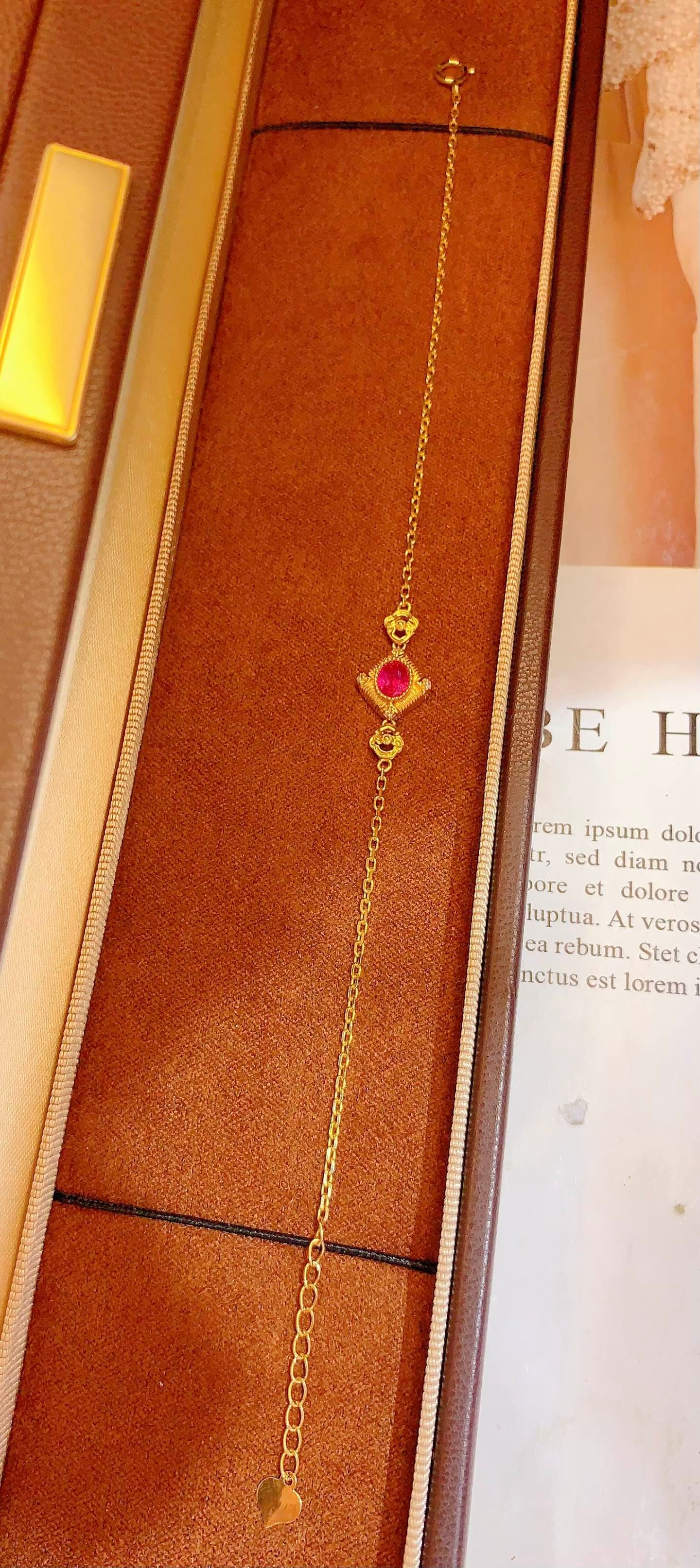 18K Gold Natural Ruby Bracelet - 7