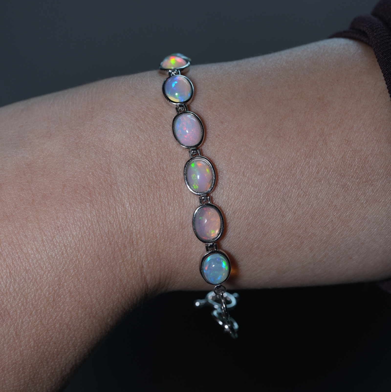 S925 sterling silver bracelet with natural opal - 2