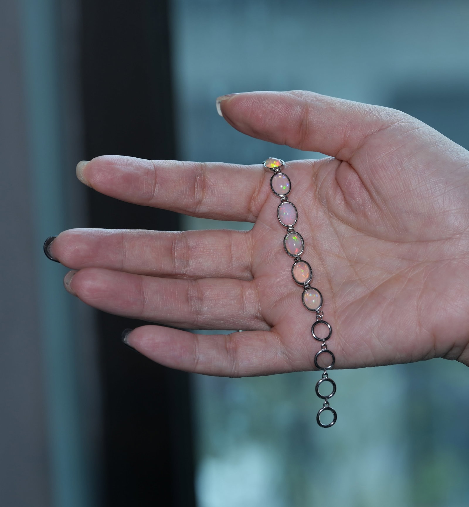 S925 sterling silver bracelet with natural opal - 3