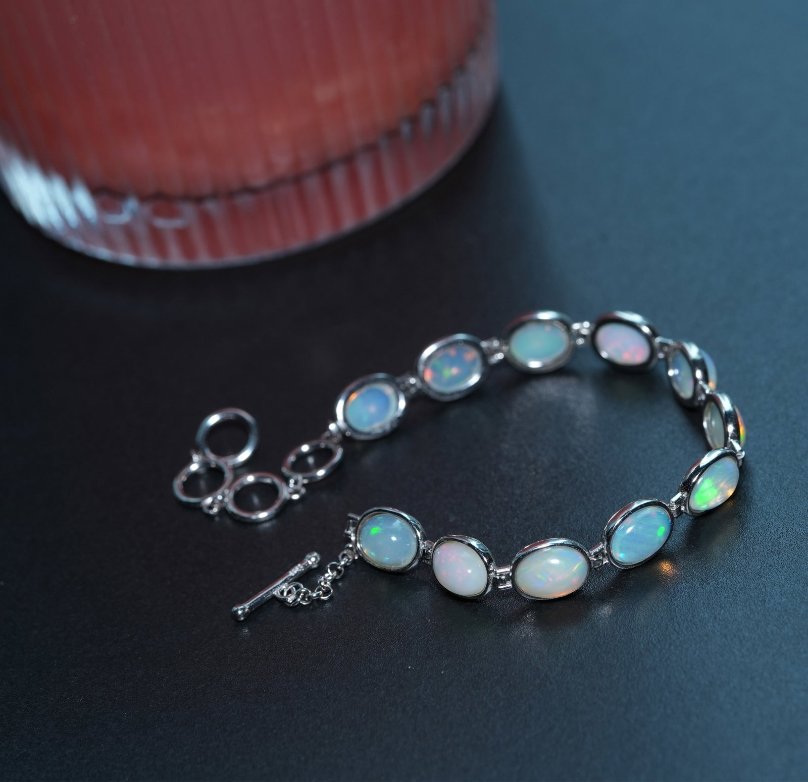 S925 sterling silver bracelet with natural opal - 5