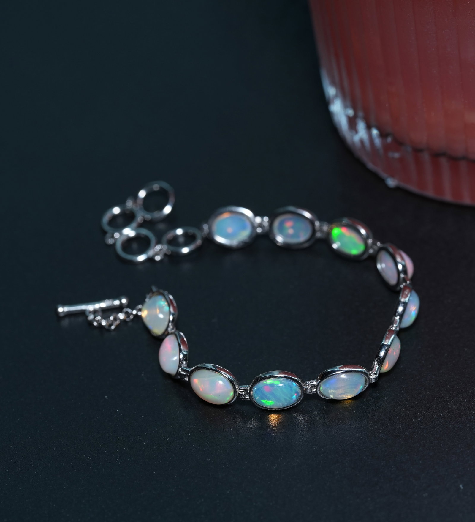 S925 sterling silver bracelet with natural opal - 6