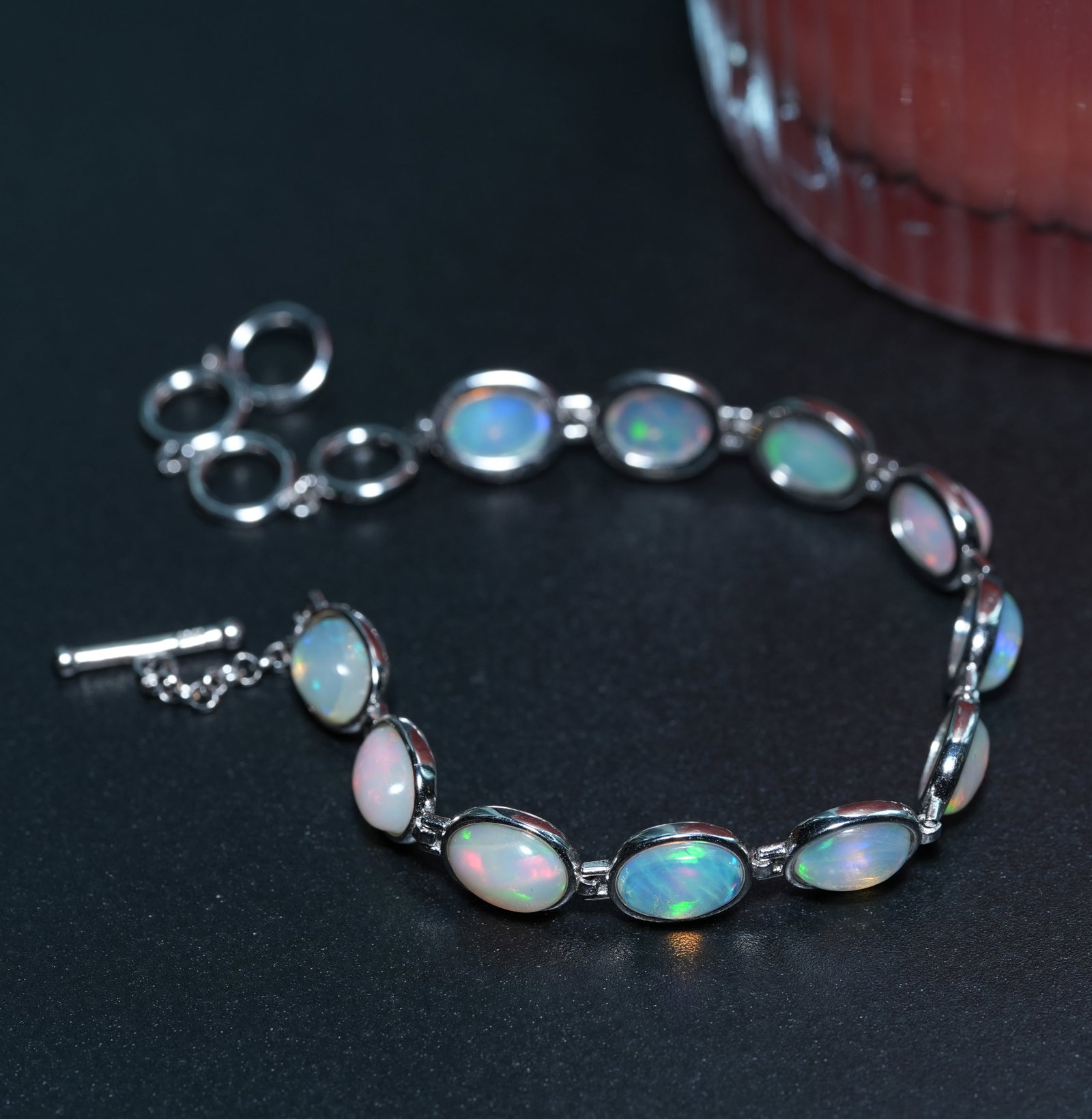 S925 sterling silver bracelet with natural opal - 7