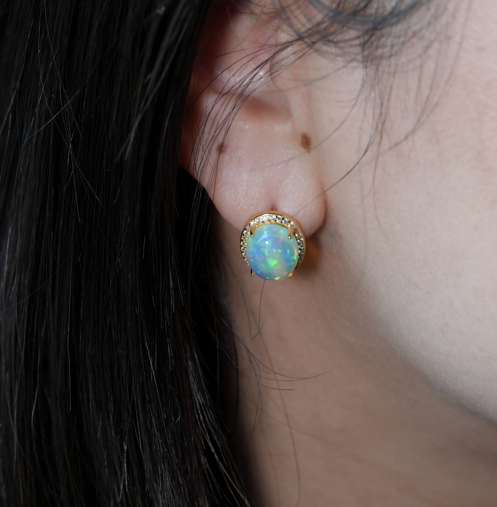 S925 Sterling Silver Earrings Set with Natural Opal - 5