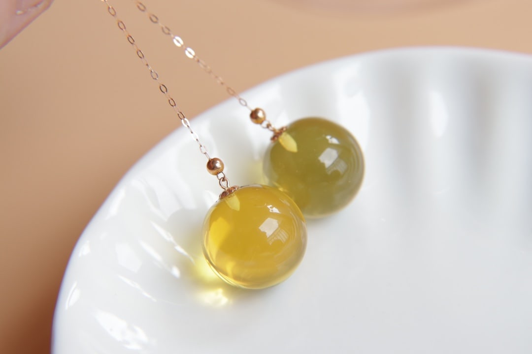 18K Gold Blue Amber Earrings - 3