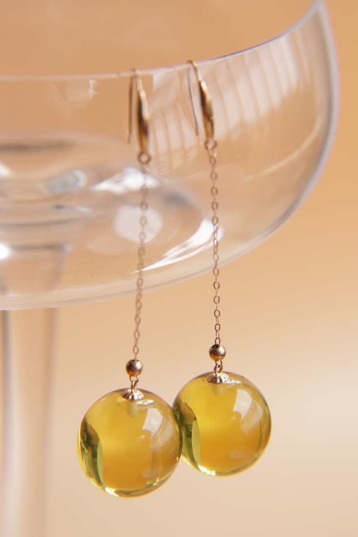 18K Gold Blue Amber Earrings - 4