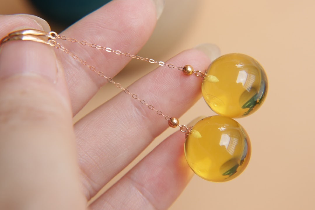 18K Gold Blue Amber Earrings - 5