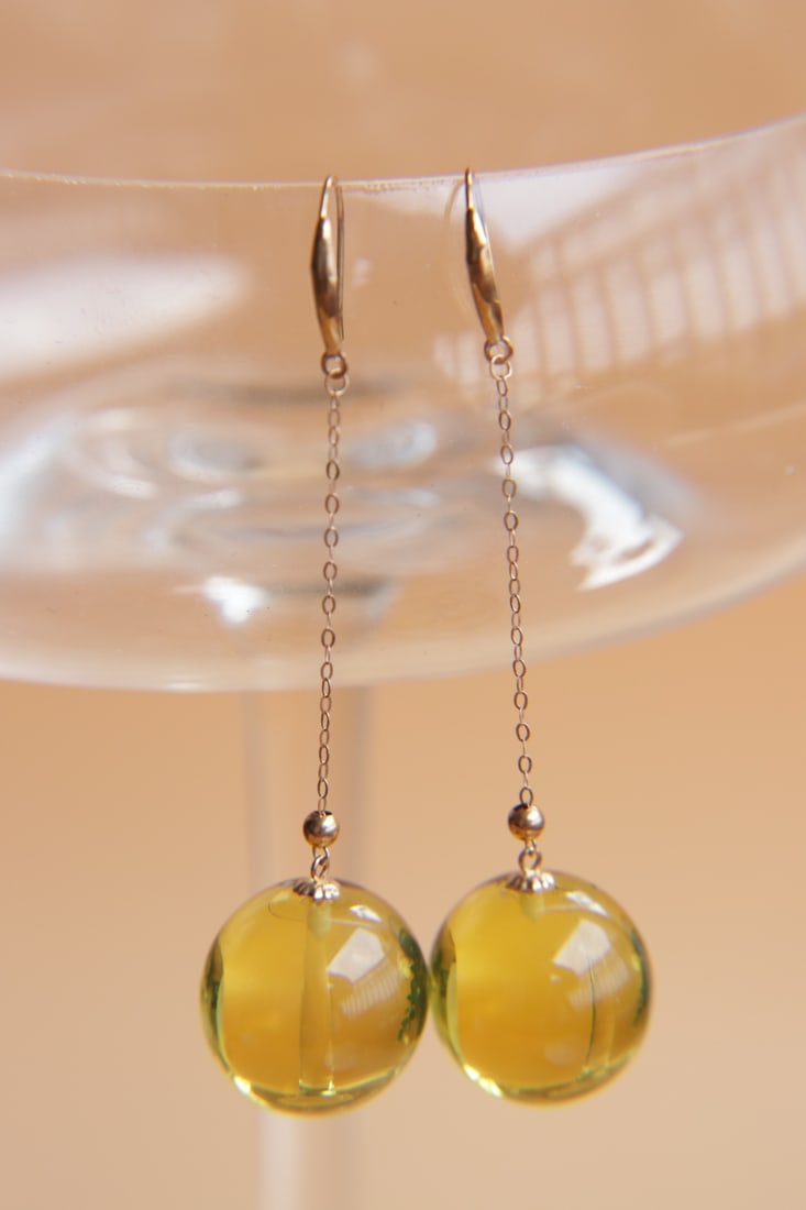 18K Gold Blue Amber Earrings - 6