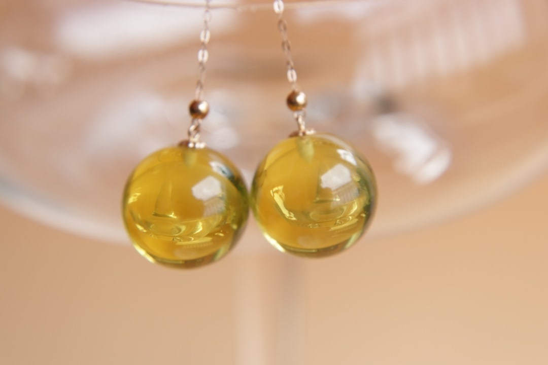 18K Gold Blue Amber Earrings - 7