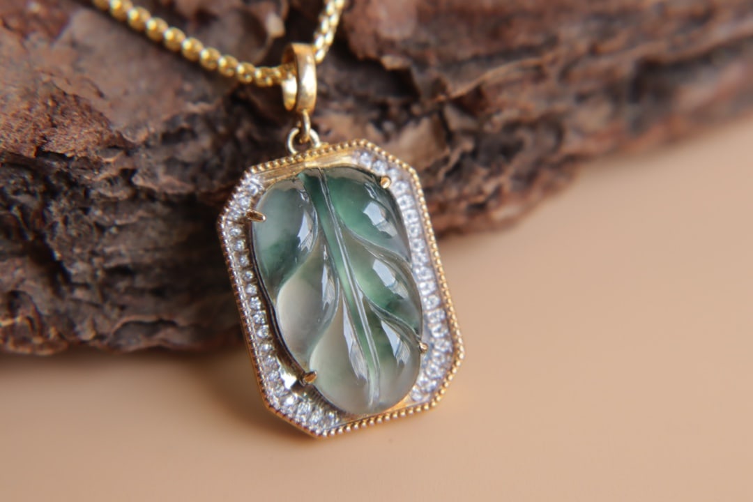 18K Gold Natural Jade Pendant - 2
