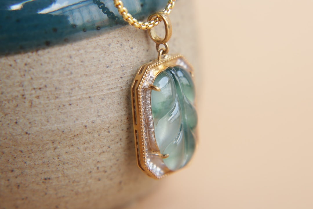 18K Gold Natural Jade Pendant - 5