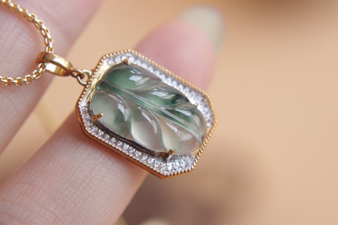 18K Gold Natural Jade Pendant - 8