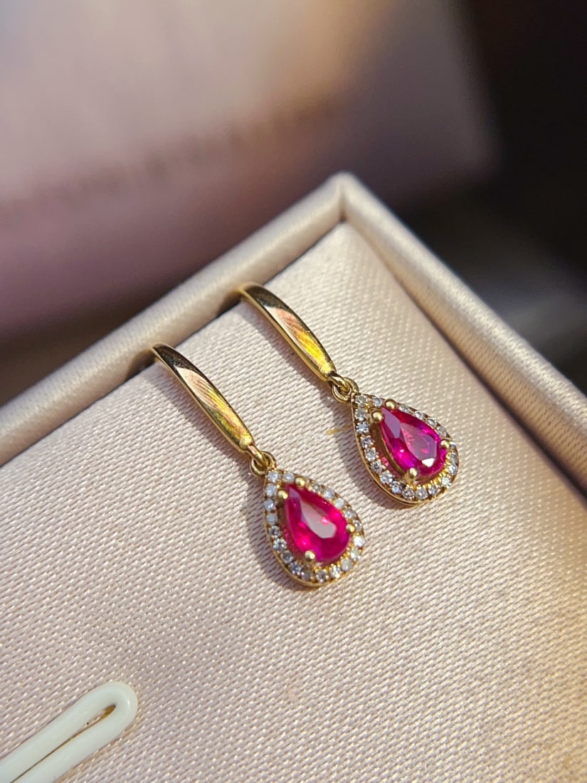 18K Gold Ruby Earrings - 2