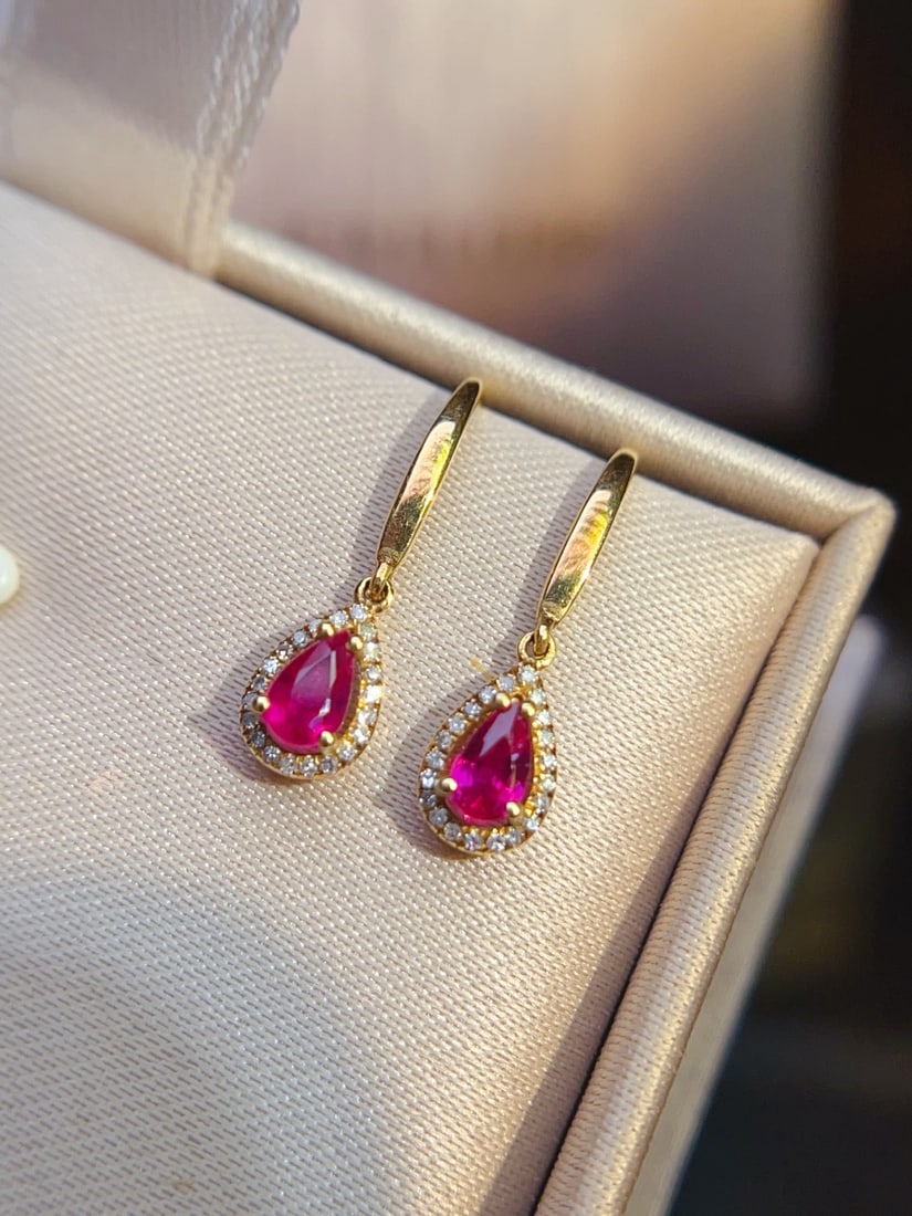 18K Gold Ruby Earrings - 3