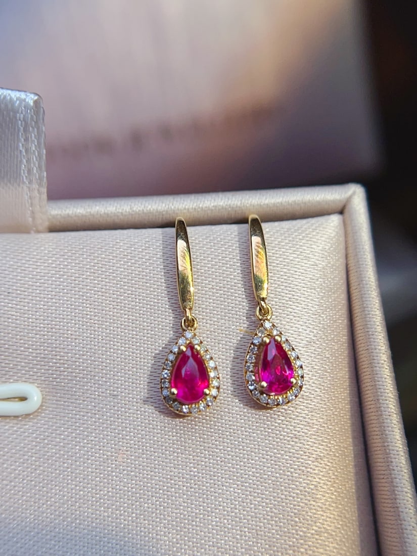 18K Gold Ruby Earrings - 4
