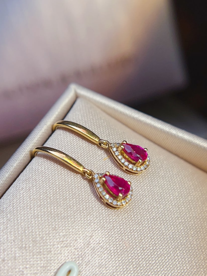 18K Gold Ruby Earrings - 5