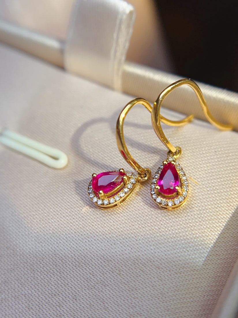 18K Gold Ruby Earrings - 6