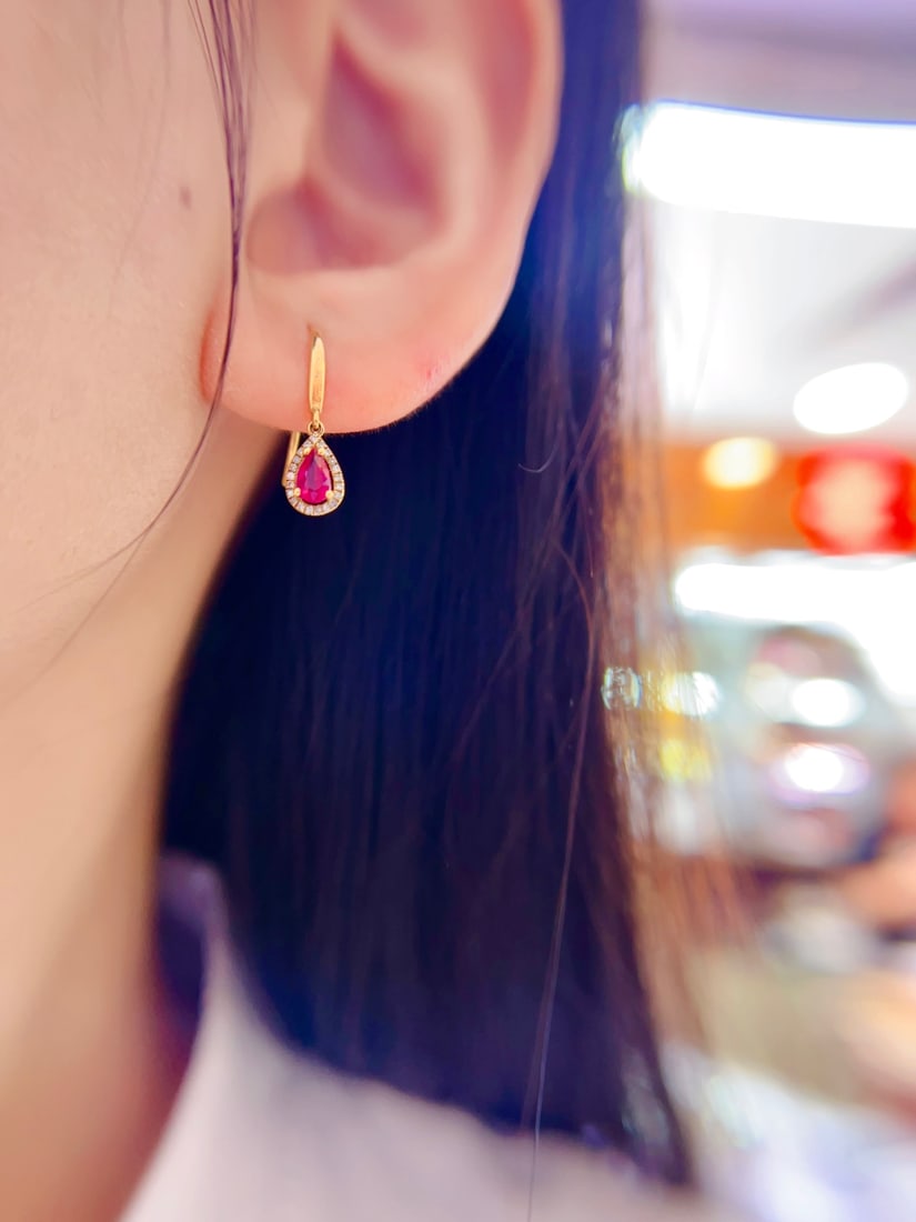 18K Gold Ruby Earrings - 7