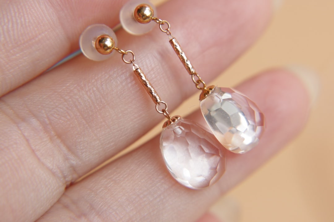 18K Gold Natural Crystal Earrings - 5