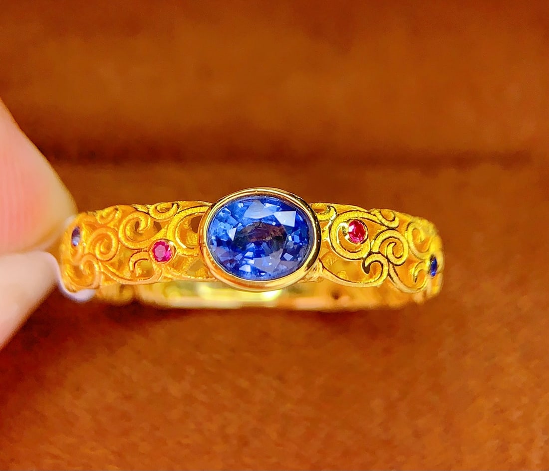 18K Gold Natural Sapphire Ring - 4