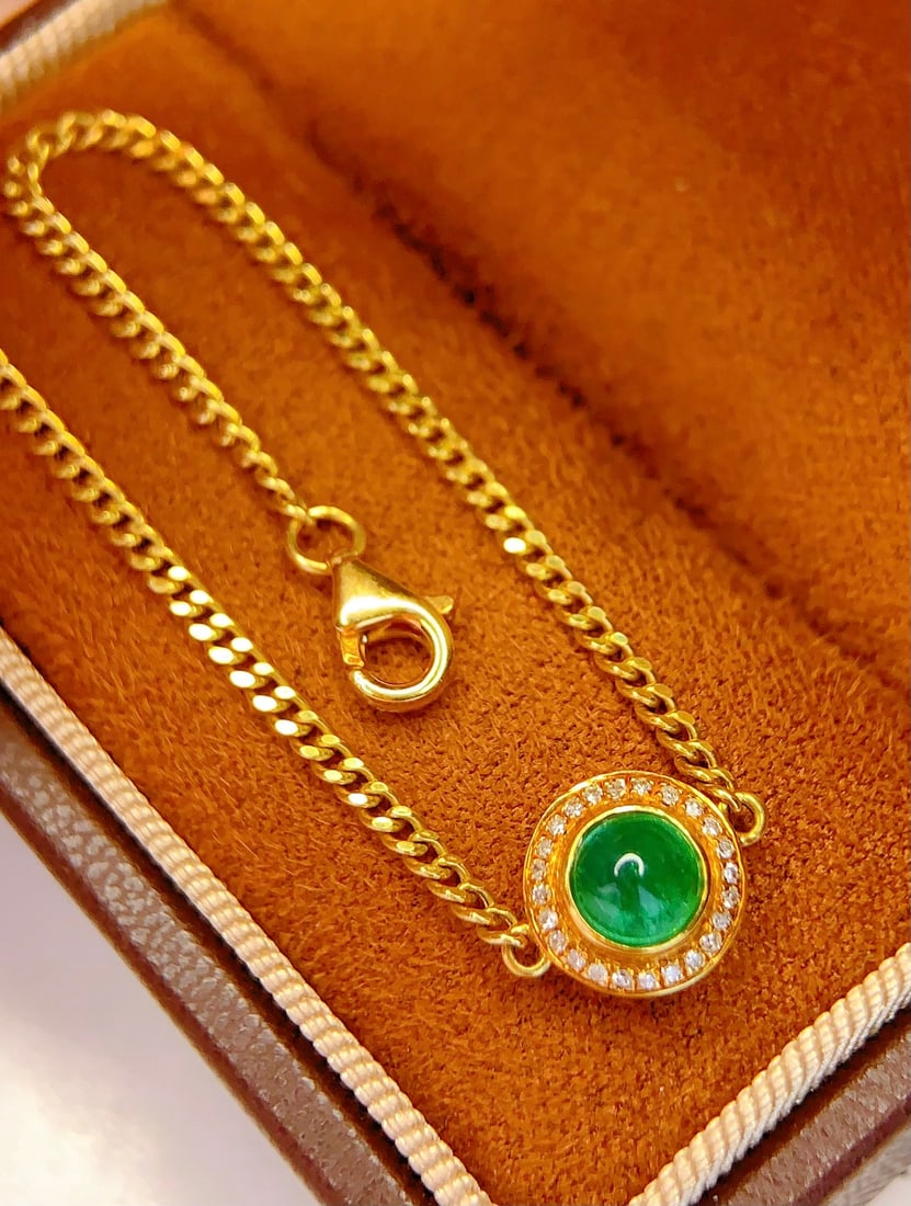 18K Gold Natural Emerald Bracelet - 4