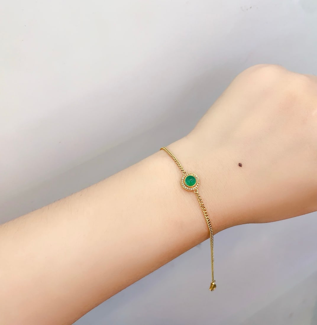18K Gold Natural Emerald Bracelet - 7