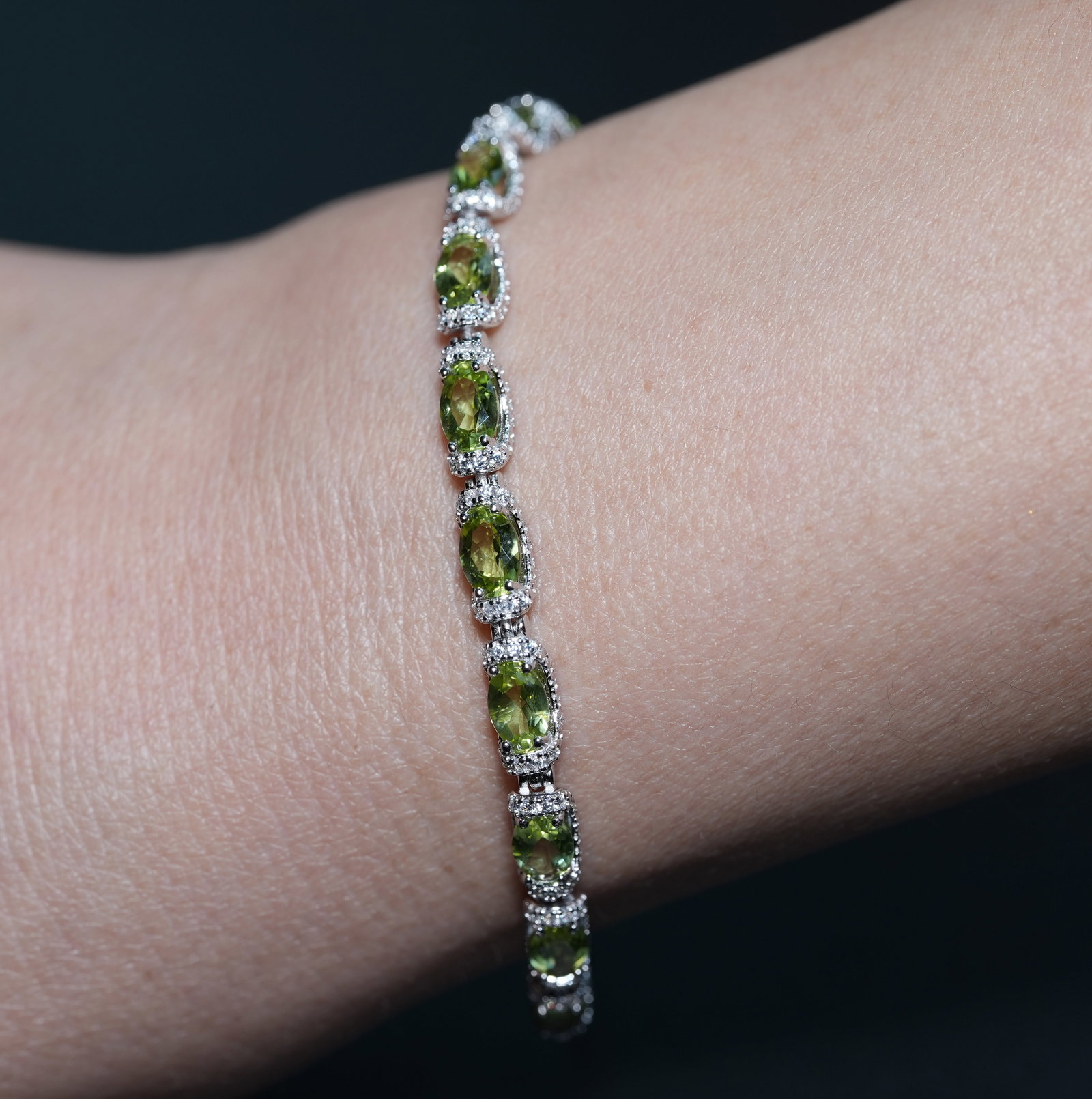 S925 sterling silver bracelet with natural peridot - 3