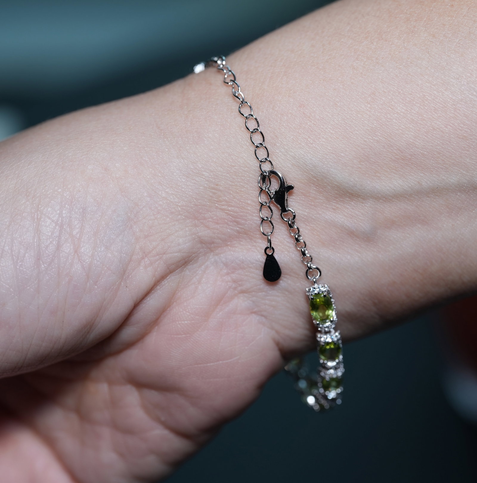 S925 sterling silver bracelet with natural peridot - 4