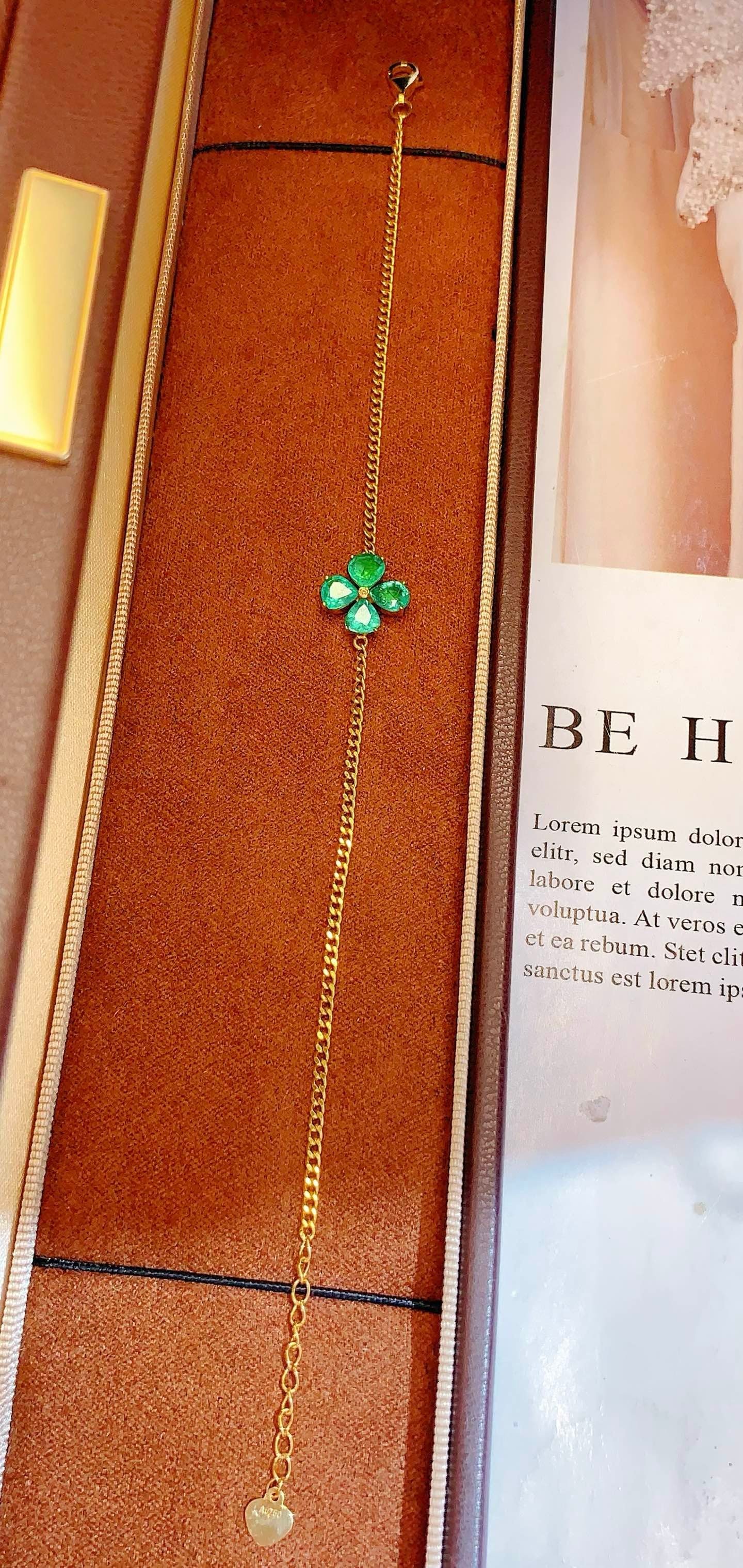18K Gold Natural Emerald Bracelet - 6