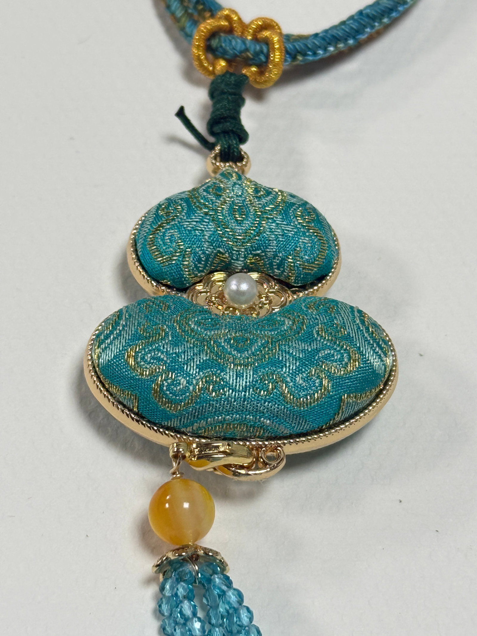 Handmade Song Brocade Gourd Pendant Necklace - 2