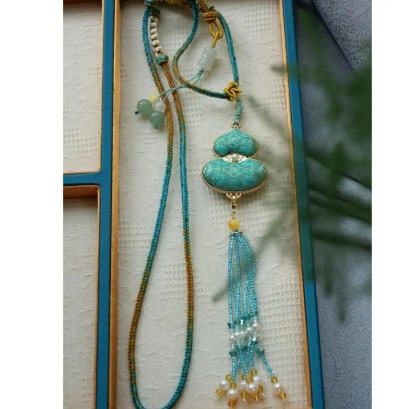 Handmade Song Brocade Gourd Pendant Necklace - 4