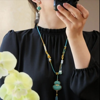 Handmade Song Brocade Gourd Pendant Necklace - 5