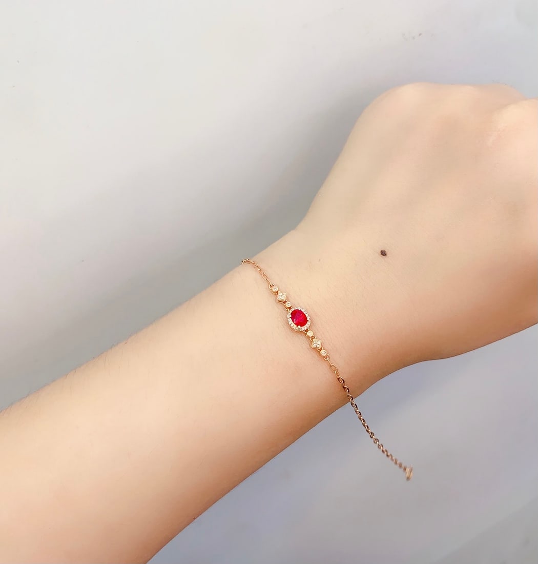 18K Gold Natural Ruby Bracelet - 7