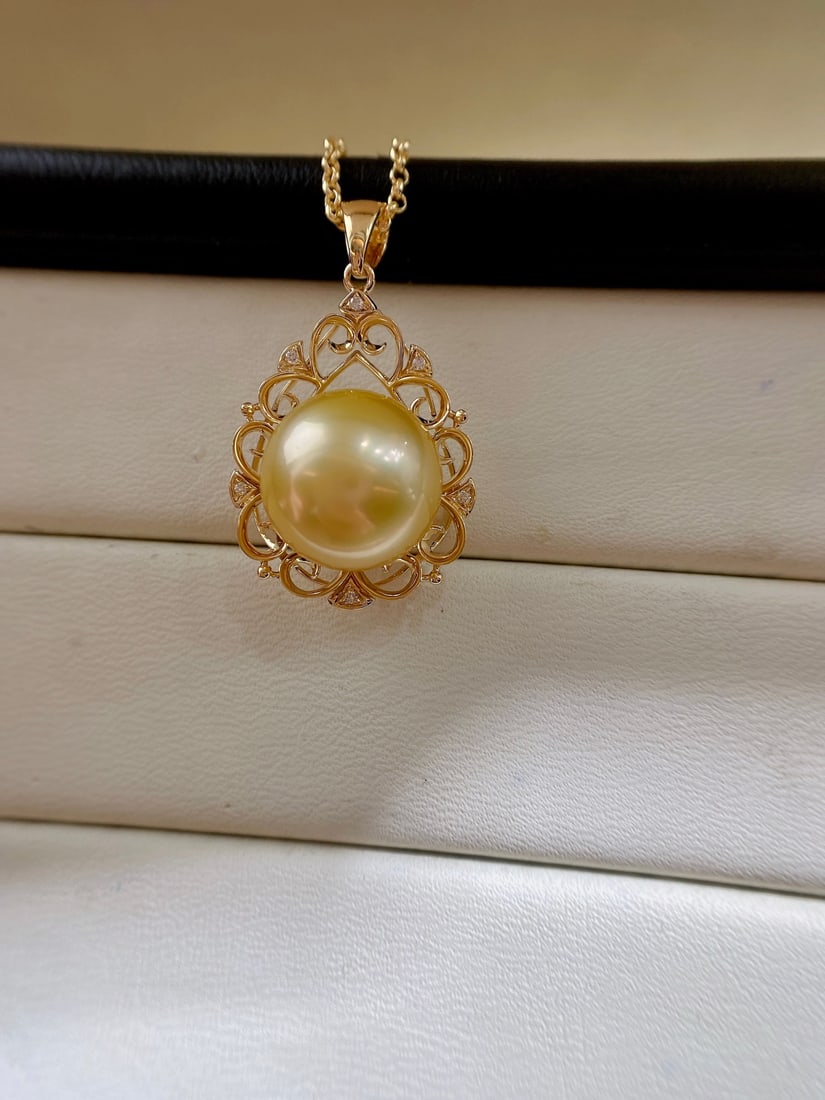 18K Gold South Sea Golden Pearl Pendant - 5