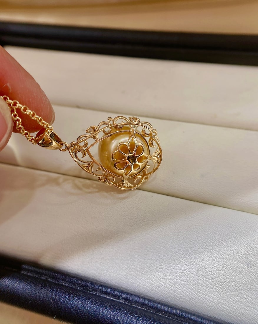 18K Gold South Sea Golden Pearl Pendant - 6
