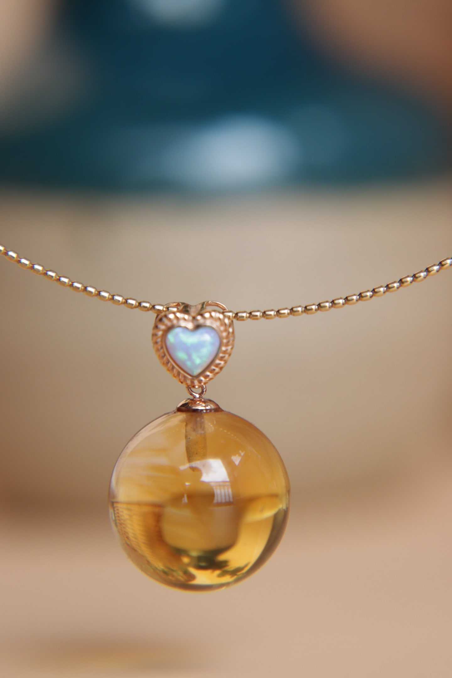 18K Gold Natural Citrine Pendant - 3