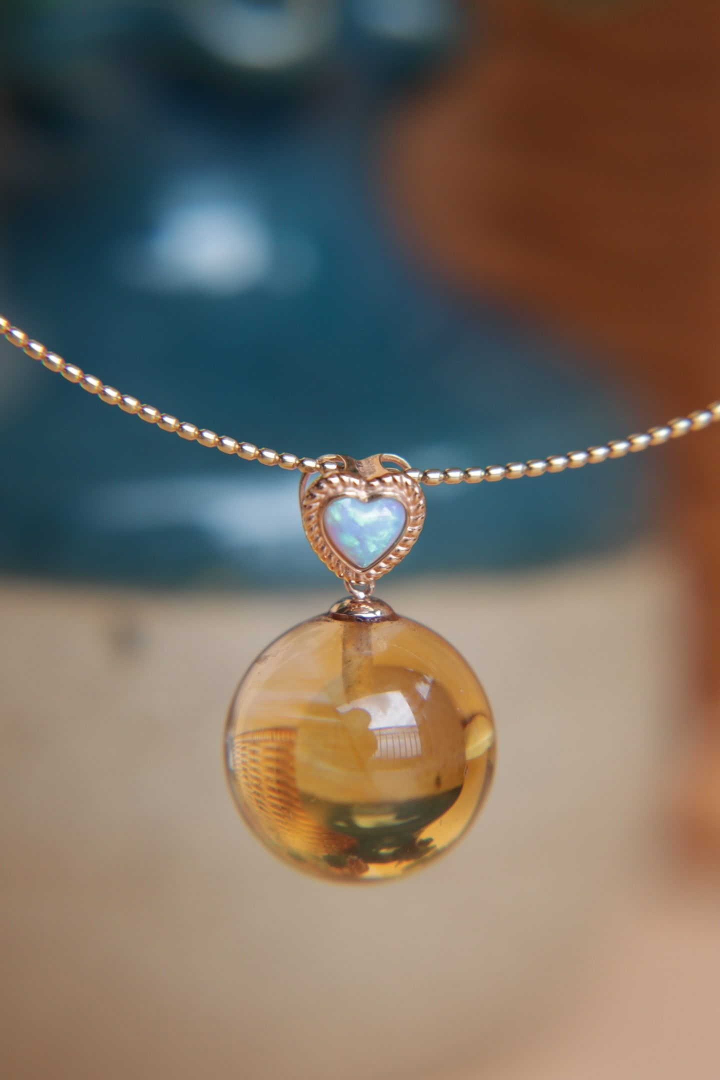 18K Gold Natural Citrine Pendant - 4